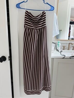 Striped Maxi Tube Dress in Brown and White